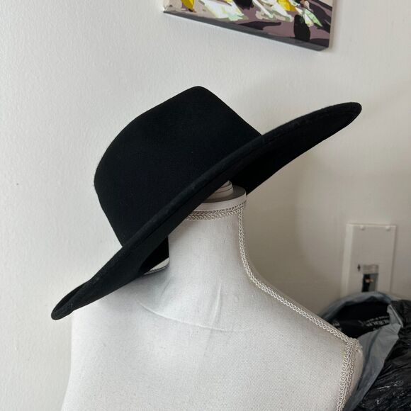 NWOT Sturdy Black Teardrop Round Wide Brim Wool Fedora Unisex - Picture 7 of 15